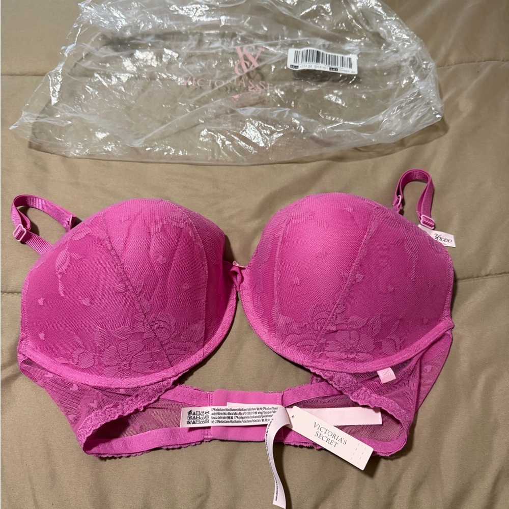 NWT Victoria's Secret Hot Pink Lace Molded Push-Up Bra